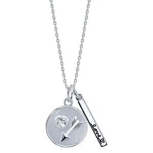 Unwritten Silver Plated Trust Your Heart Enamel Arrow Crystal Heart Bar Necklace